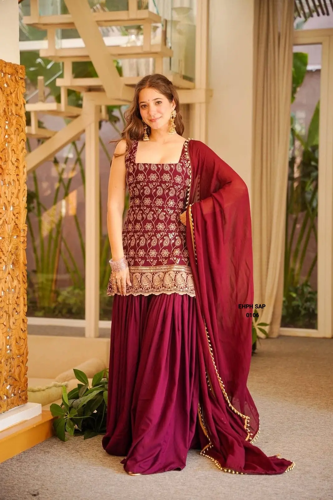 FRONT & BACK EMBROIDERY WORK WITH FANCY LACE & Kurti Palazzo Set with Dupatta